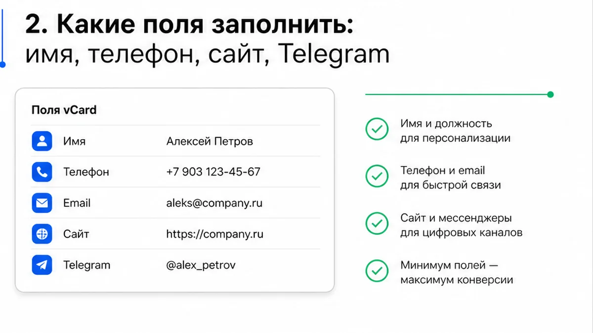 Поля vCard для электронной визитки