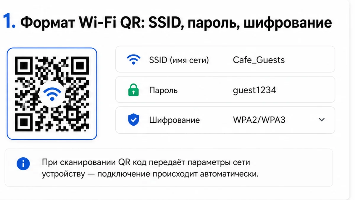 Формат Wi-Fi QR: SSID и шифрование