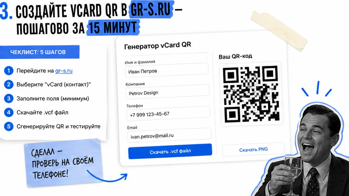 Пошаговый чеклист создания vCard QR