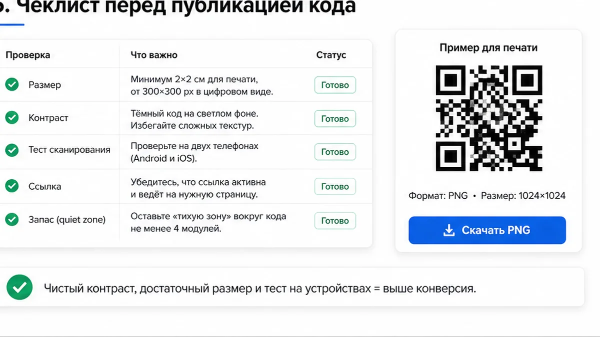 Чеклист перед публикацией QR-кода